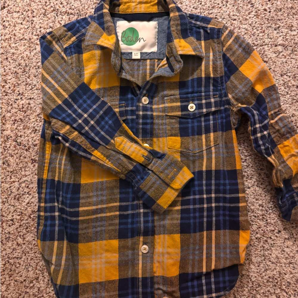 Boden Navy and Mustard Plaid Shirt